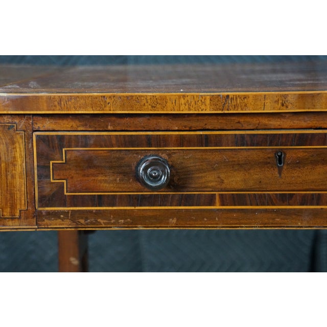 Antique Early 19th C. Regency Flame Mahogany Lyre Base Drop Leaf Sofa Table Desk For Sale - Image 4 of 16