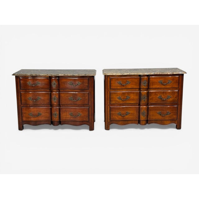 Hickory Chair, Louis XV Style Commodes, Wood, Brass, Marble, Usa, 1980s For Sale - Image 4 of 16