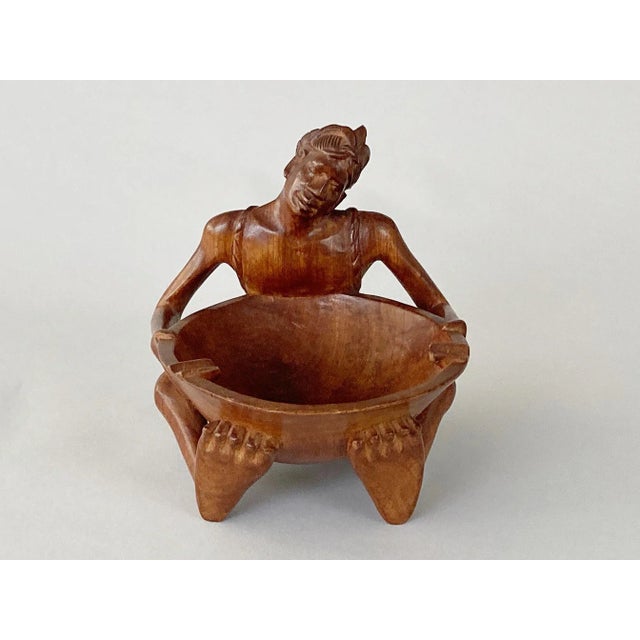 American 1920s African American Woman Carved Wood Ashtray For Sale - Image 3 of 6