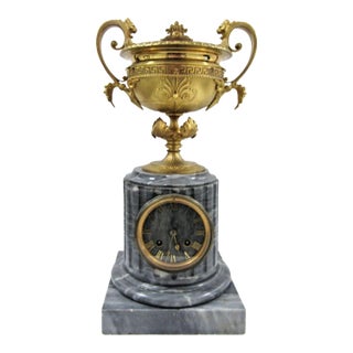 French Empire Gilt Bronze Brûle-Parfum Onyx Columnar Mantle Clock, Early 19th C. For Sale