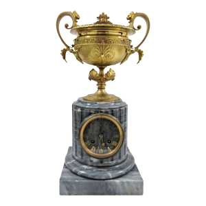 French Empire Gilt Bronze Brûle-Parfum Onyx Columnar Mantle Clock, Early 19th C.