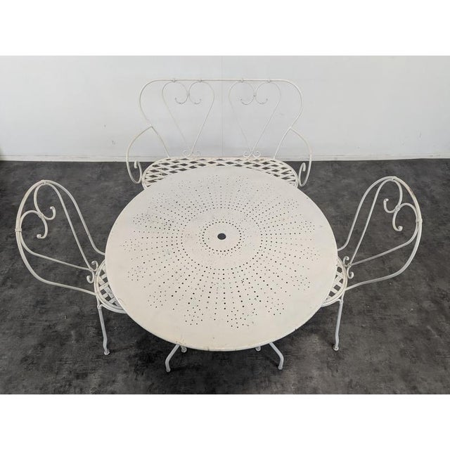 Wrought Iron Garden Table, Chairs and Bench, 1900s, Set of 4 For Sale - Image 4 of 11