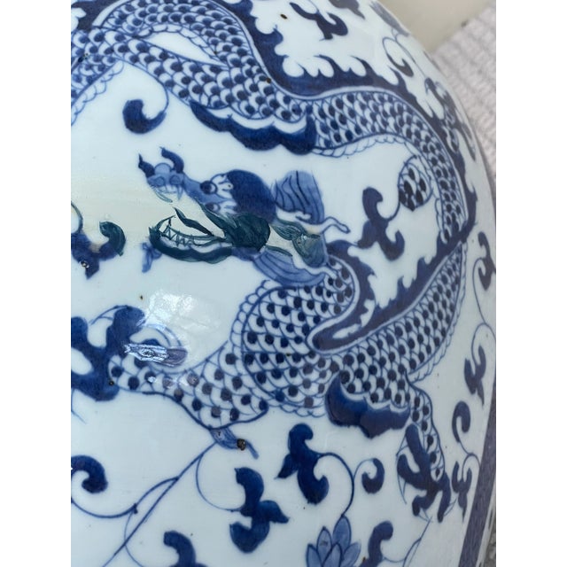 Large Blue & White Chinese Dragon & Phoenix Porcelain Floor Vases - Pair For Sale In Salt Lake City - Image 6 of 12