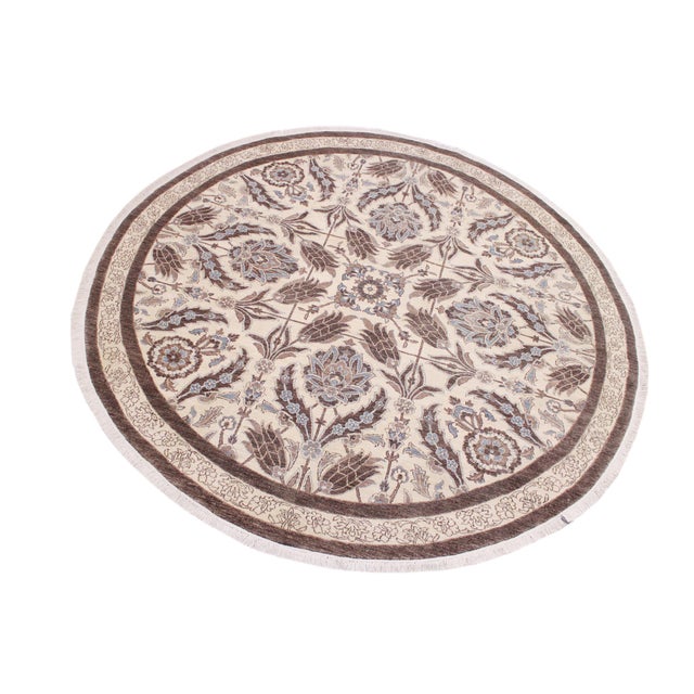 Eclectic Ziegler Ivory/Brown Wool Round - Rug 9'11'' X 9'11'' For Sale - Image 9 of 9