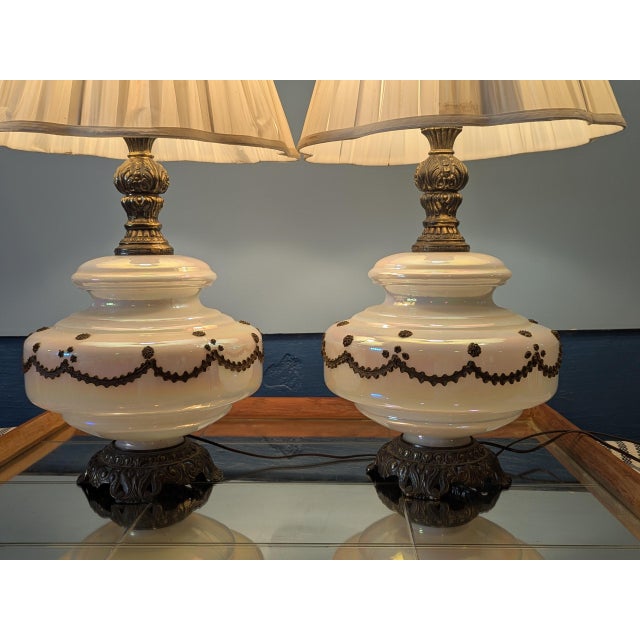 Mid 20th Century Danish Modern Iridescent Gold Trimmed Lamps For Sale - Image 4 of 10
