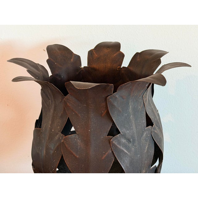 Metal Vintage Hollywood Regency Style Metal Leaf Cachepot Planter/Pillar Candle Holder For Sale - Image 7 of 10