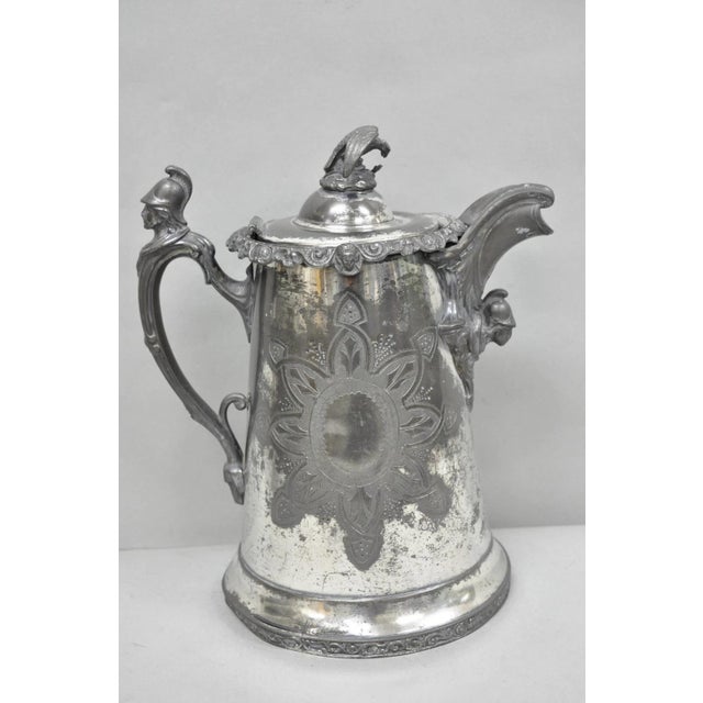 Metal Antique American Victorian E. Kaufmann Figural Coffee Pot Water Pitcher W/ Eagle For Sale - Image 7 of 18