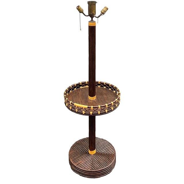 Mid-Century Organic Modern Pencil Bamboo Bentwood Floor Lamp With Tray Table Two Available For Sale In Atlanta - Image 6 of 6