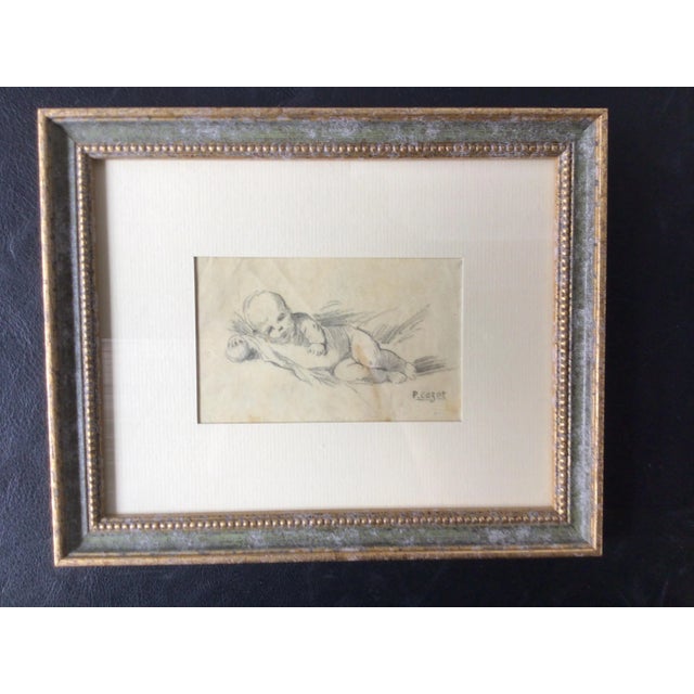 Pair of 1930s drawings if sleeping babies by P. Cazot.