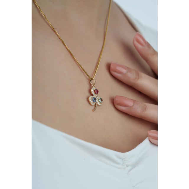 Not Yet Made - Made To Order Clover-Inspired 14k Yellow Gold Multi-Sapphire & Diamond Pendant, 1.01ct For Sale - Image 5 of 15