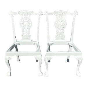 Vintage Regency White Ball and Claw Foot Carved Chippendale Chairs - a Pair