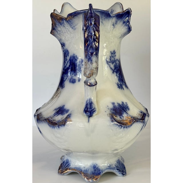 Grindley Antique Made in England Flow Blue Large Scale Pitcher For Sale - Image 4 of 16