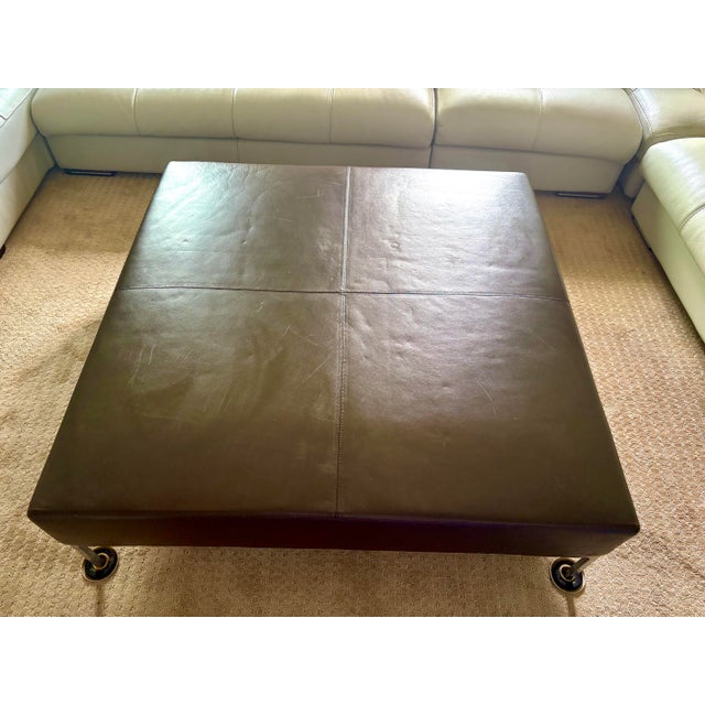 Modern B&b Italia Brown Leather Ottoman 4'x 4' Vintage 1999 For Sale - Image 3 of 5
