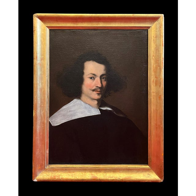 Bernardo Strozzi, Portrait of a Man with White Collar, Oil on Canvas, 17th Century, Framed For Sale - Image 3 of 14
