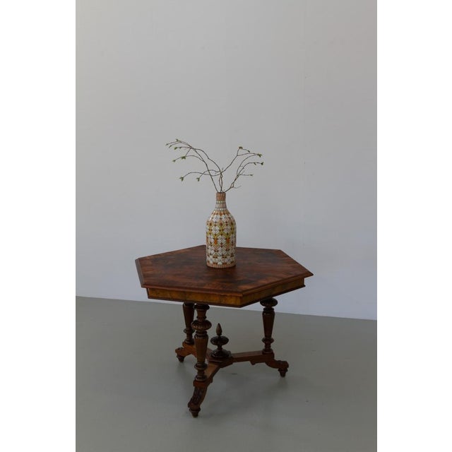 Antique Danish Hexagonal Walnut Burl Center Table, 1880s For Sale - Image 14 of 18