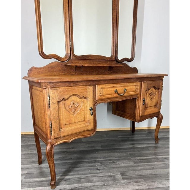 Vintage French Louis Style Oak Dressing Table with Mirror For Sale - Image 9 of 14