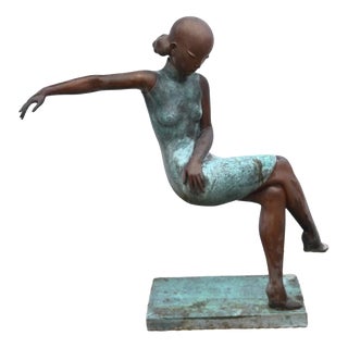 Art Deco Bronze Seated Ballerina Sculpture, 1980s For Sale