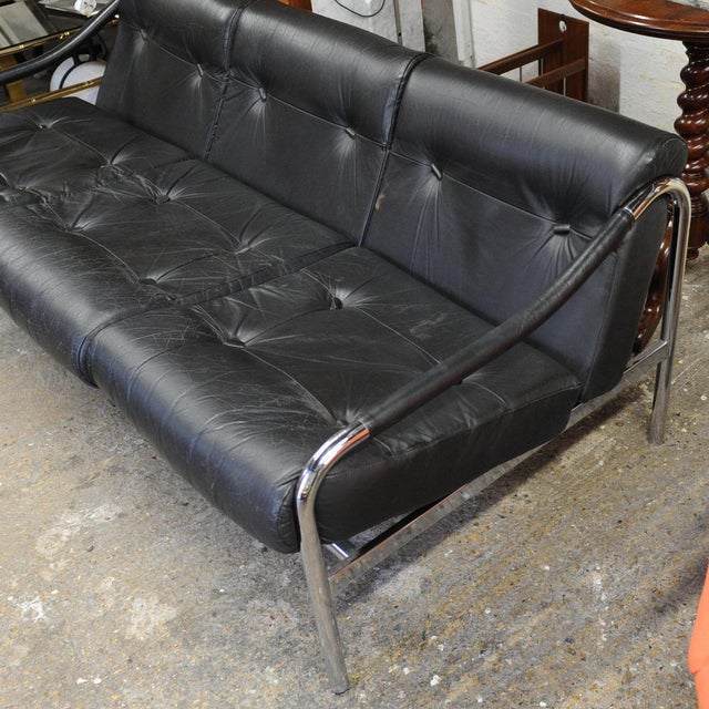 Vintage Pieff Kadia Three-Seater Sofa in Black Leather and Chrome by Tim Bates, 1970s For Sale - Image 9 of 13