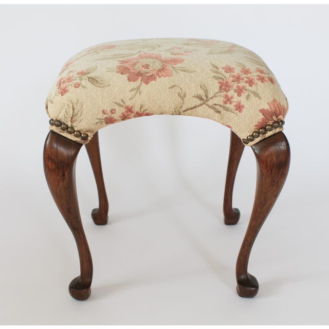 Queen Anne-Style Upholstered Footstool For Sale In Milwaukee - Image 6 of 12