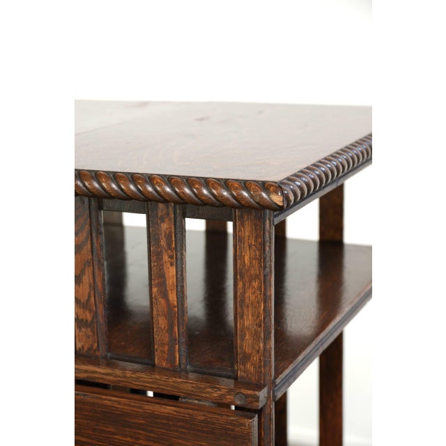 Brown Large Antique 19th Century English Oak Book Carousel with Reading Shelf and Details For Sale - Image 8 of 14