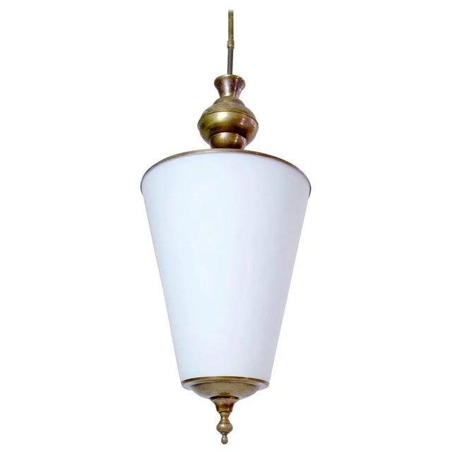 Metal Mid Century Italian Opaline Pendant Lamp For Sale - Image 7 of 7