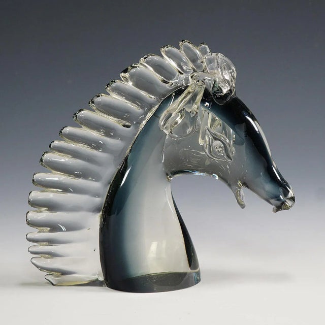 Mid-Century Modern Stylized Murano Horse Head Sculpture in Sommerso Glass For Sale - Image 3 of 8