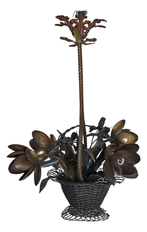Flower Basket Chandelier in Brass and Copper, France, 1920s