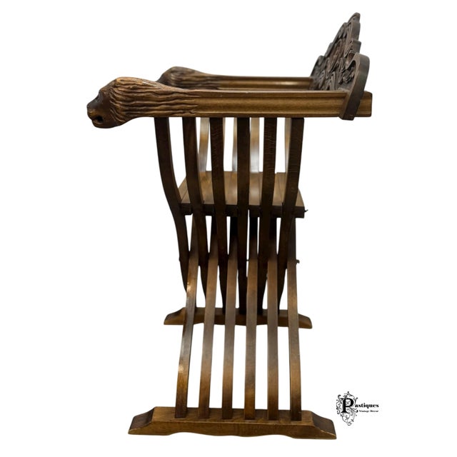 Brown Vintage Regency Style Walnut Lions Head Folding / Accent Chairs - Pair For Sale - Image 8 of 12