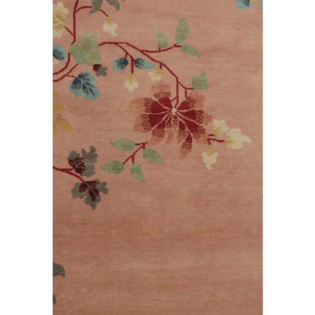 Art Deco 2010s Rug & Kilim’s Chinese Style Art Deco Rug in Pink & Green With Colorful Florals For Sale - Image 3 of 7