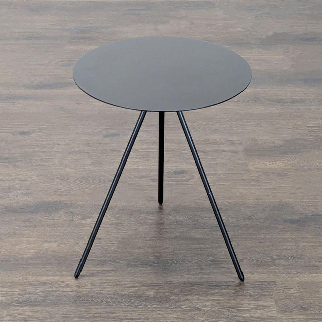 Sheet metal top on stainless steel base. Brand: EQ3. Dimensions (in): 16W x 16D x 20H.