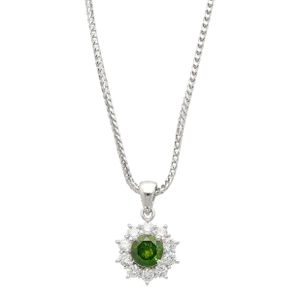 0.76 Cttw Green Diamond Floating Platinum Pendant 18k Gold Wheat Chain Necklace