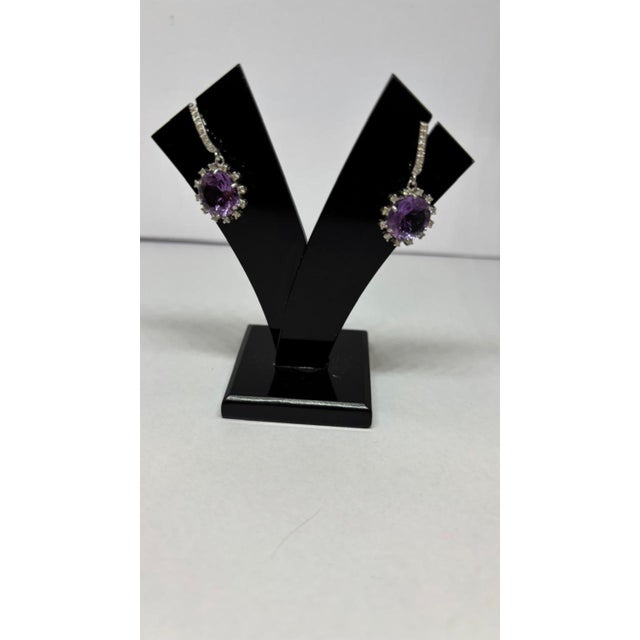 Modern Natural Amethyst 6.06cts & Diamond 0.41cts Earring in 14k Gold For Sale - Image 3 of 8