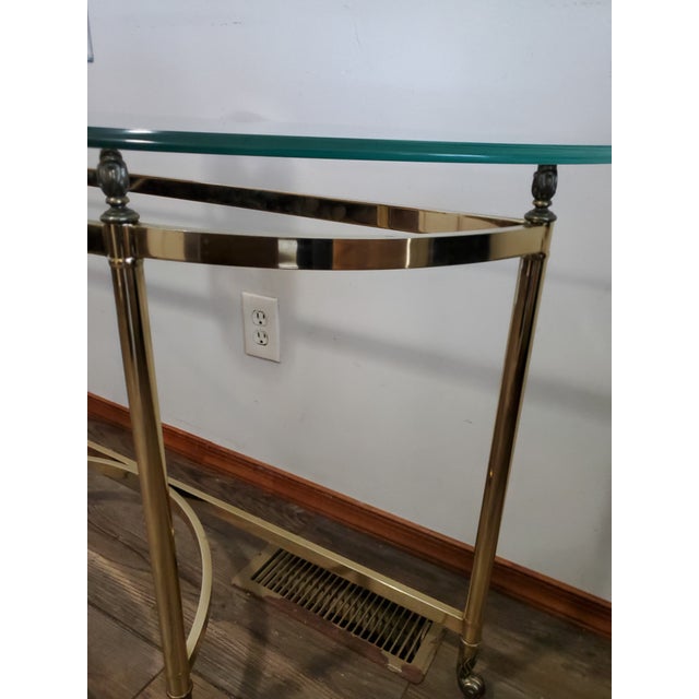 Styled After 1940s LaBarge Modern Brass & Glass Demi-Lune Table in Hollywood Regency Style For Sale - Image 9 of 11
