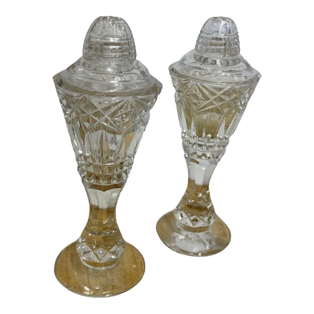 Vintage 5.25” Heavy Hand-Cut Lead Crystal Salt & Pepper Shakers- A Pair For Sale