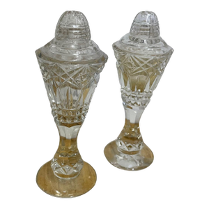 Vintage 5.25” Heavy Hand-Cut Lead Crystal Salt & Pepper Shakers- A Pair