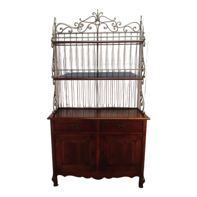 1990s Hickory Chair Solid Cherry Sideboard With Wrought Iron Top For Sale