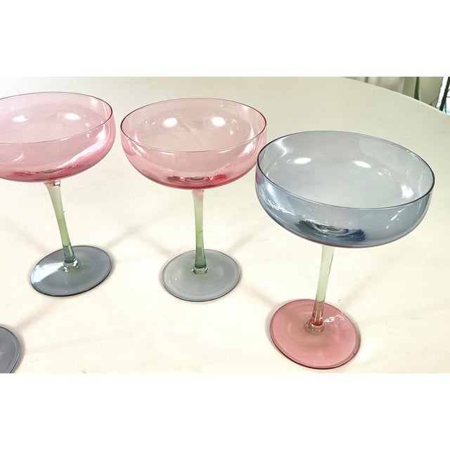 Brand name-“ESTELLE”-hand blown handcrafted colored champagne coupes by artisans from Poland