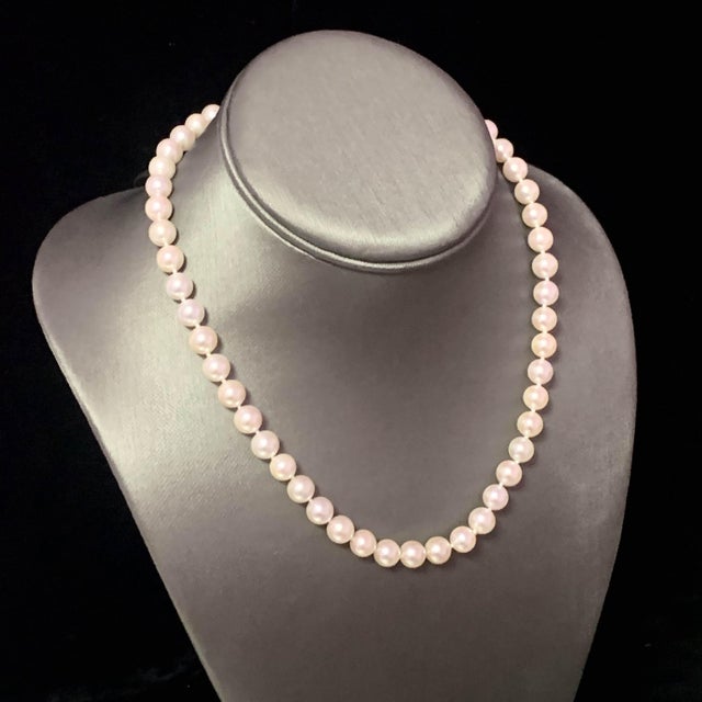 Traditional Akoya Pearl Necklace 14k Gold 17" 8 Mm Certified For Sale - Image 3 of 9