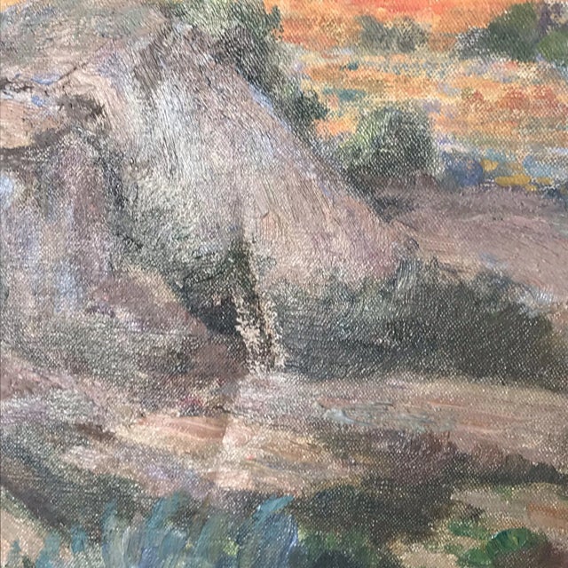 Brown Circa 1900 French Landscape with Shepherd and Flock of Sheep Oil Painting by Charles Joseph Berges, Framed For Sale - Image 8 of 10