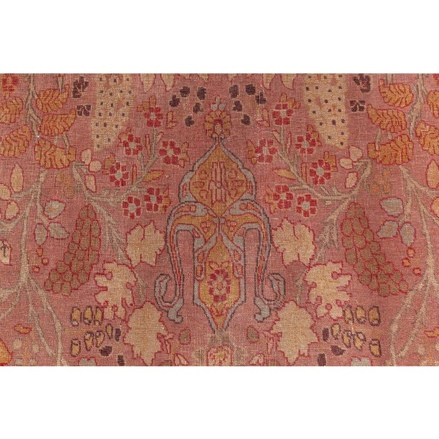 1920s Persian Tabriz Copper, Blue, Green and Salmon Hand Knotted Wool Rug For Sale - Image 4 of 9