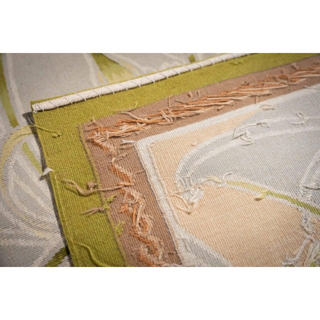 9x12 Vintage Aubusson Flat Weave Wool Rug, Light Blue Art Nouveau Floral For Sale In New York - Image 6 of 15