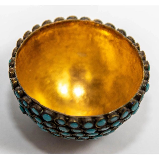 Antique Tibetan Egg Shaped Box With Turquoise Blue Stone Inlay For Sale In Los Angeles - Image 6 of 12