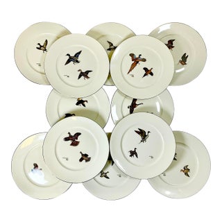 1950s Vintage Americana Adirondack Arts & Crafts Fowl Game Birds Dinner Plates - Set of 12, Lynn Bogue Hunt For Sale