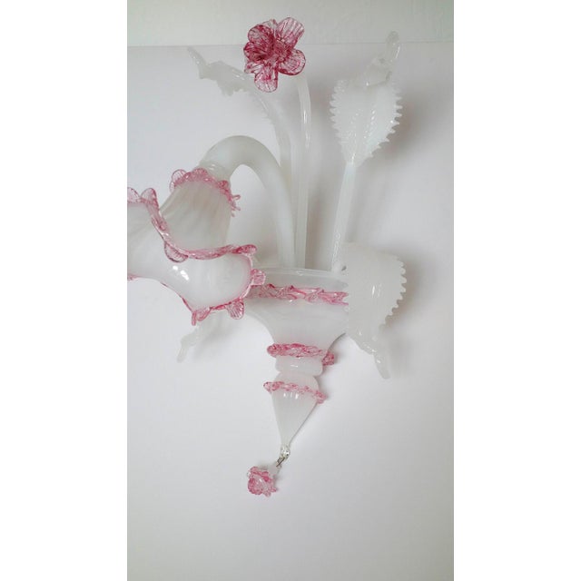 White Vintage Murano Glass Wall Lamps from Made Murano Glass, 1950s, Set of 2 For Sale - Image 8 of 11