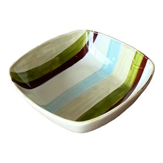 Vintage Boho Italian Vietri Glazed Ceramic Serving Bowl For Sale