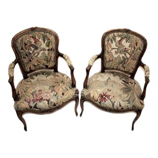 French Regency Style Tapestry Arm Chairs - a Pair For Sale