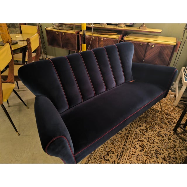 Blue Blue Lounge Chair with Red Thread Edging, 1960s For Sale - Image 8 of 10