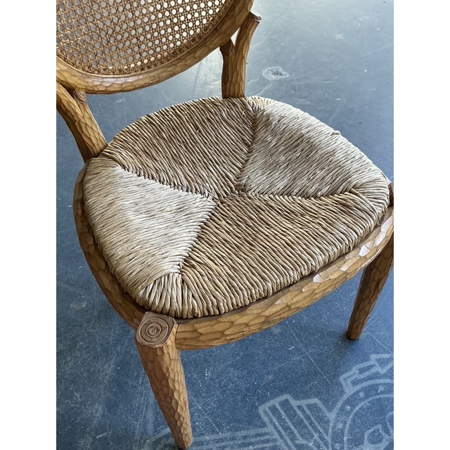 Late 20th Century Vintage Boho Rush Seat Faux Bois Dining Chairs - Set of 8 For Sale - Image 5 of 12