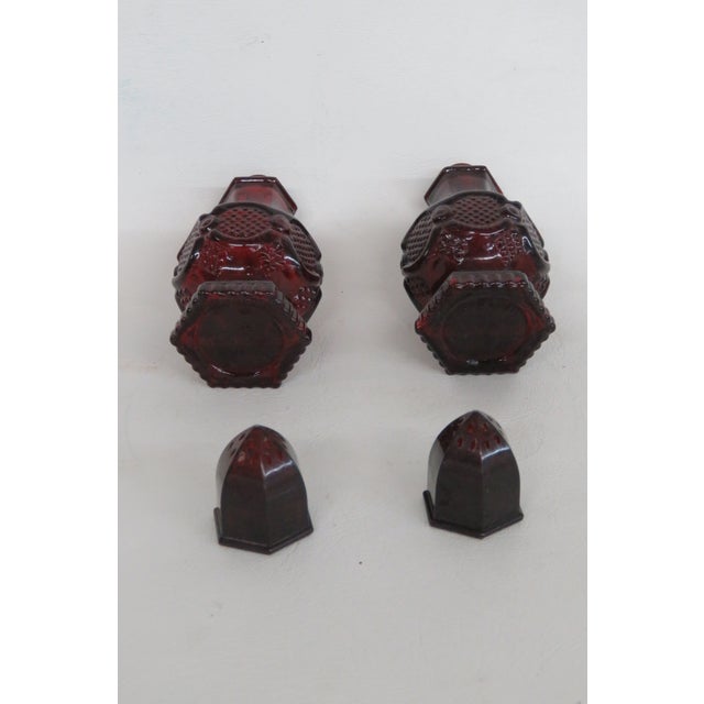 Glass Avon Cape Cod Collection Ruby Red Glass Salt and Pepper Shakers 2pc Pair 4986b For Sale - Image 7 of 16