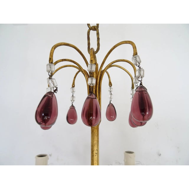 1920s French Amethyst Murano Drops Crystal Bobeches Chandelier, C 1920 For Sale - Image 5 of 9